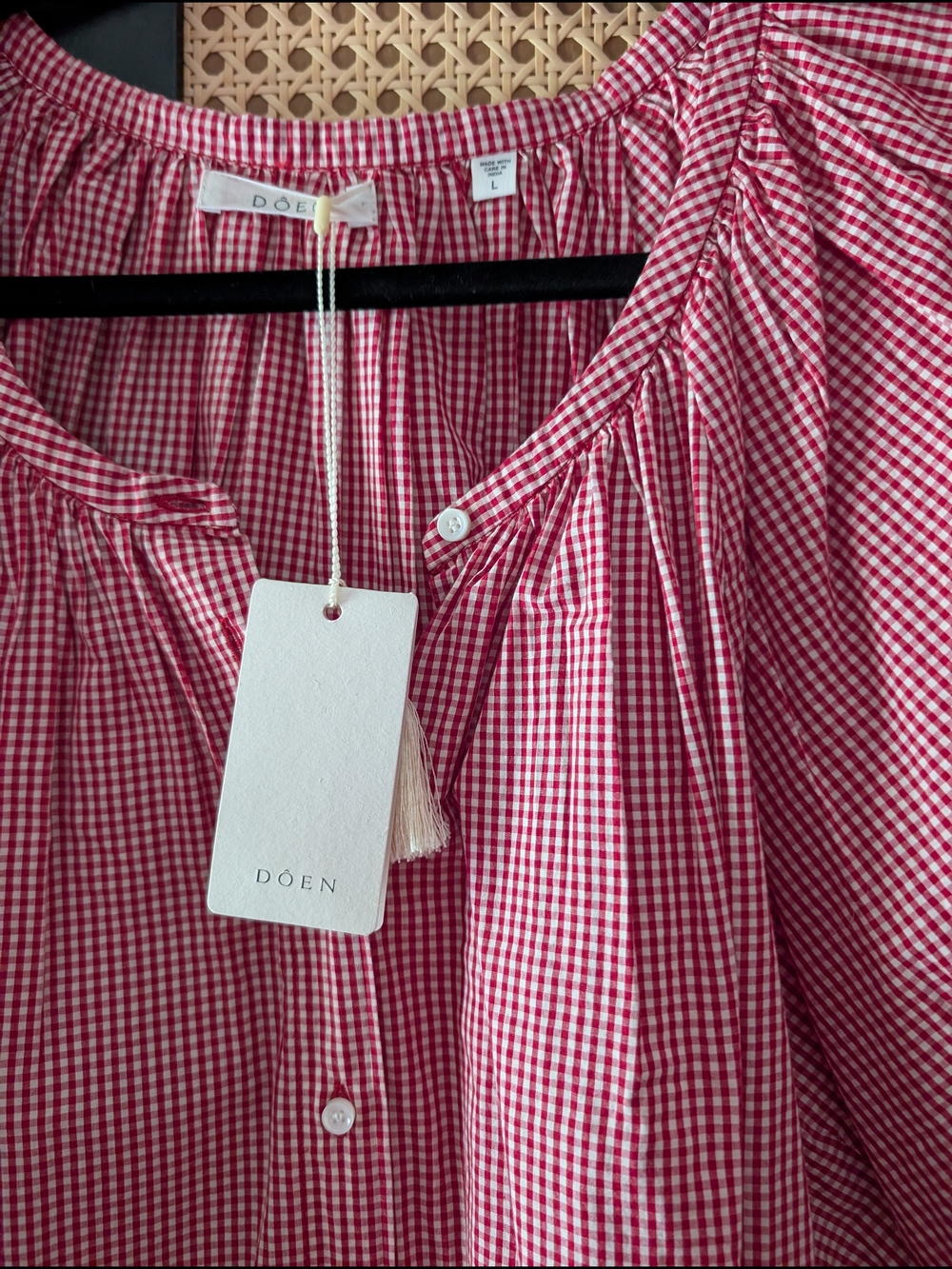 NWT Doen June Top Red Gingham Button-Front Puff Sleeve - Picture 3 of 8